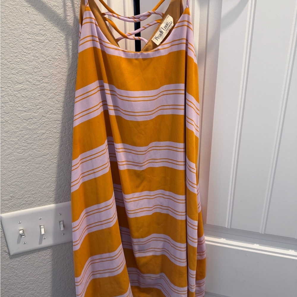 Peach Love California Orange and Pink Striped Midi Dress
